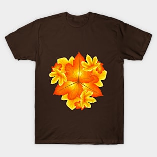 Autumn leaves mandala on brown T-Shirt